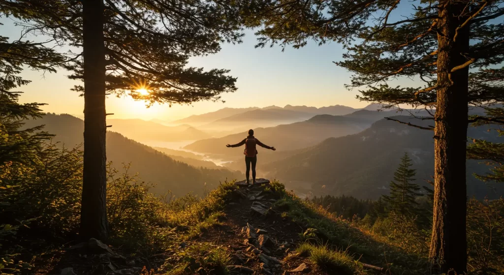 Persona en la sima de la montaña